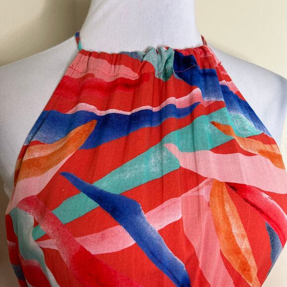Cloth & Stone Midi Dress SMALL Red Abstract Print Beach Vacation Halter Tie NEW - Picture 8 of 11